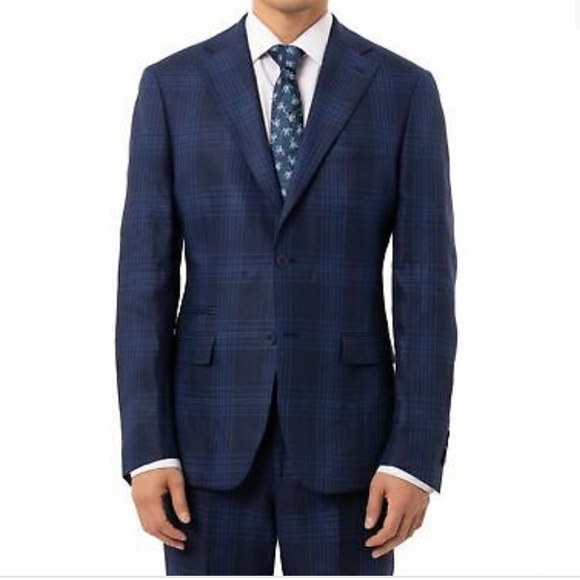 Tallia - Mens Suit Blue 42 Long-Slim Fit Plaid. Pants 34X30...